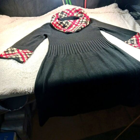 Jessica Howard Fit&Flare Knit Sweater Midi Dress Contrast Trim Black Women's L.. - Picture 10 of 15